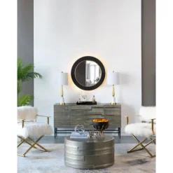 Drew Ii Black And Gold Round Led Mirror-Kirkland's Home Best