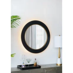 Drew Ii Black And Gold Round Led Mirror-Kirkland's Home Best