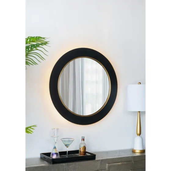 Drew Ii Black And Gold Round Led Mirror-Kirkland's Home Best