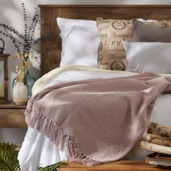 Dusty Ribbed Fringe Throw-Kirkland's Home Clearance