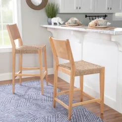 Earthy Basketweave Rubberwood Bar Stools, Set Of 2-Kirkland's Home Flash Sale