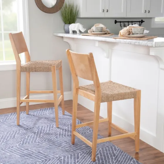 Earthy Basketweave Rubberwood Bar Stools, Set Of 2-Kirkland's Home Flash Sale