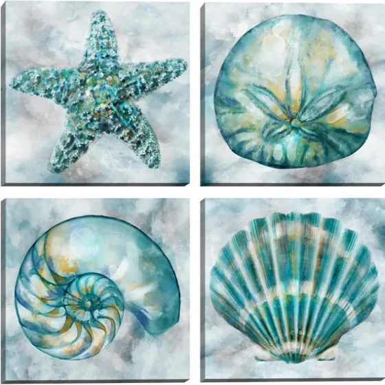 Elegant Shells Canvas Art Prints, Set Of 4-Kirkland's Home Shop