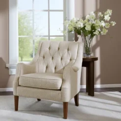 Elle Tufted Cream Accent Chair-Kirkland's Home Clearance