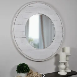 Ellison Shiplap Round Wood Wall Mirror-Kirkland's Home Outlet