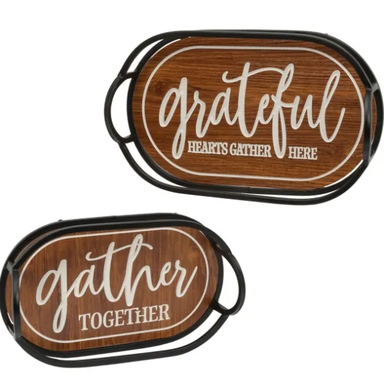 Engraved Wood And Metal Harvest Trays, Set Of 2-Kirkland's Home Outlet