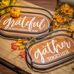 Engraved Wood And Metal Harvest Trays, Set Of 2-Kirkland's Home Outlet