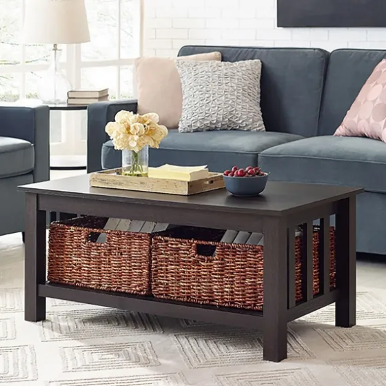 Espresso Traditional Wooden Basket Coffee Table-Kirkland's Home Clearance