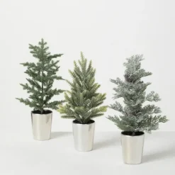 Evergreen Trees In Metallic Planters, Set Of 3-Kirkland's Home Fashion