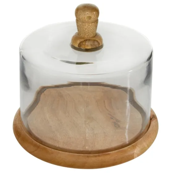 Farmhouse Wood And Glass Cloche, 6 In.-Kirkland's Home Clearance