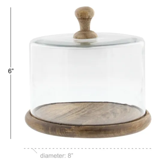 Farmhouse Wood And Glass Cloche, 6 In.-Kirkland's Home Clearance