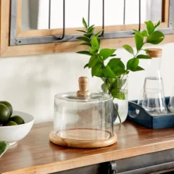 Farmhouse Wood And Glass Cloche, 6 In.-Kirkland's Home Clearance