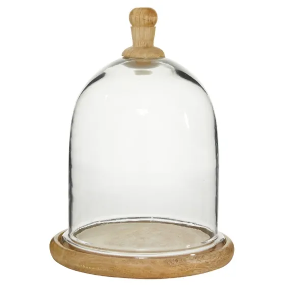 Farmhouse Wood And Glass Dome Cloche, 11 In.-Kirkland's Home Discount
