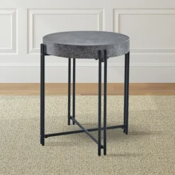 Faux Concrete And Metal Base Accent Table-Kirkland's Home Shop