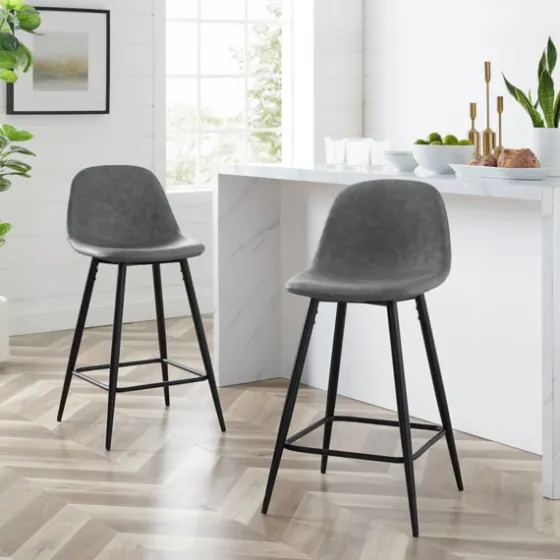 Faux Leather Slope Counter Stools, Set Of 2-Kirkland's Home Fashion