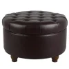 Faux Leather Tufted Round Storage Ottoman-Kirkland's Home Shop