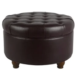 Faux Leather Tufted Round Storage Ottoman-Kirkland's Home Shop