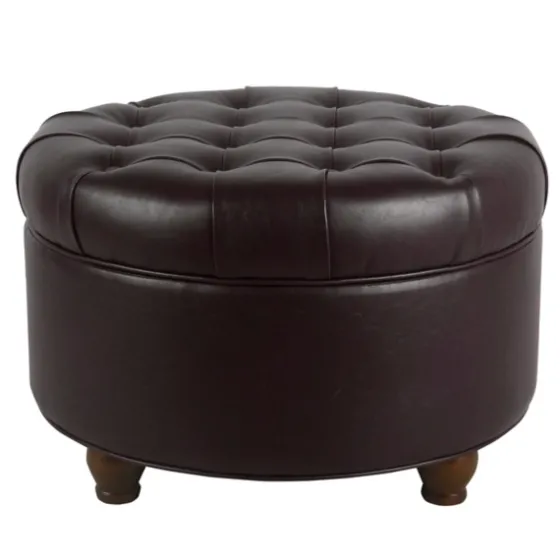 Faux Leather Tufted Round Storage Ottoman-Kirkland's Home Shop
