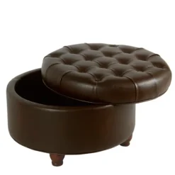 Faux Leather Tufted Round Storage Ottoman-Kirkland's Home Shop