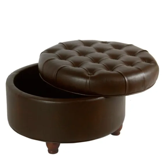 Faux Leather Tufted Round Storage Ottoman-Kirkland's Home Shop