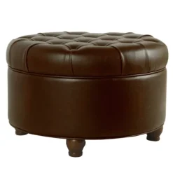 Faux Leather Tufted Round Storage Ottoman-Kirkland's Home Shop