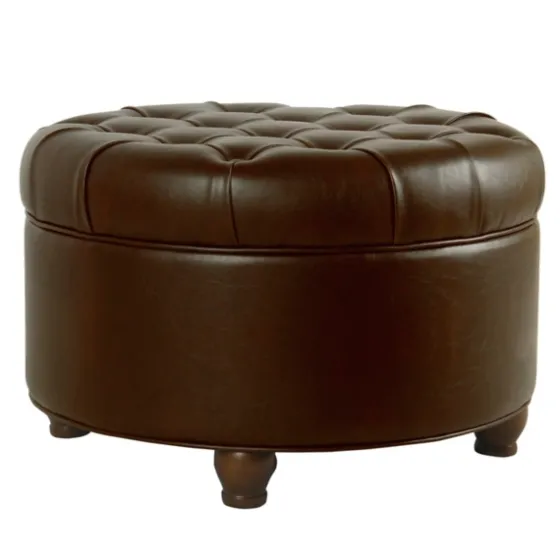 Faux Leather Tufted Round Storage Ottoman-Kirkland's Home Shop