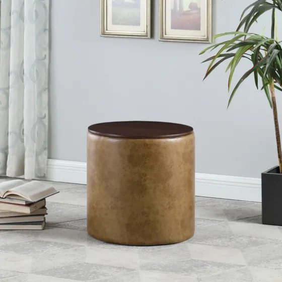 Faux Leather Wood Top Storage Ottoman-Kirkland's Home Cheap