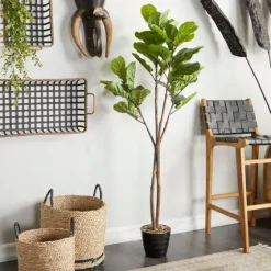Fiddle Leaf Fig In Ribbed Rock Planter-Kirkland's Home Flash Sale