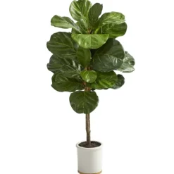 Fiddle Leaf Fig In White Ceramic Planter, 42 In.-Kirkland's Home Shop