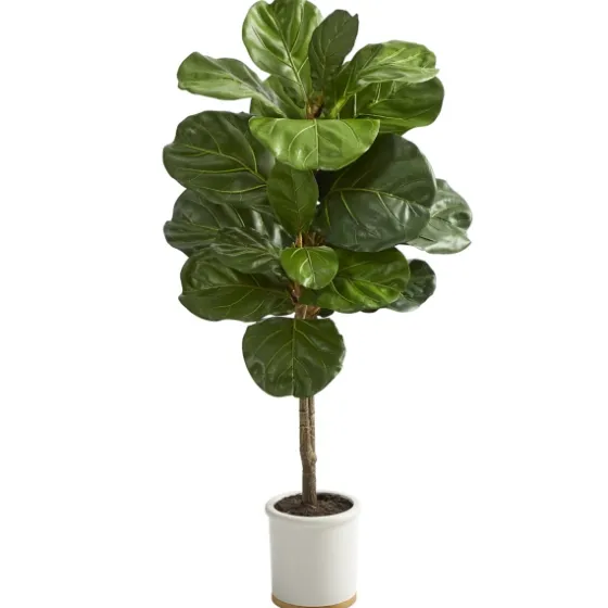 Fiddle Leaf Fig In White Ceramic Planter, 42 In.-Kirkland's Home Shop