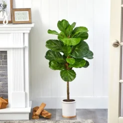 Fiddle Leaf Fig In White Ceramic Planter, 42 In.-Kirkland's Home Shop