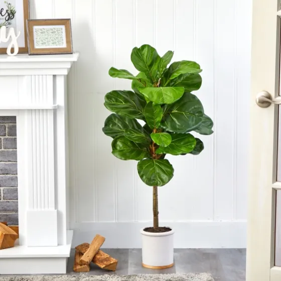 Fiddle Leaf Fig In White Ceramic Planter, 42 In.-Kirkland's Home Shop
