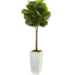Fiddle Leaf Fig In White Tower Planter-Kirkland's Home New