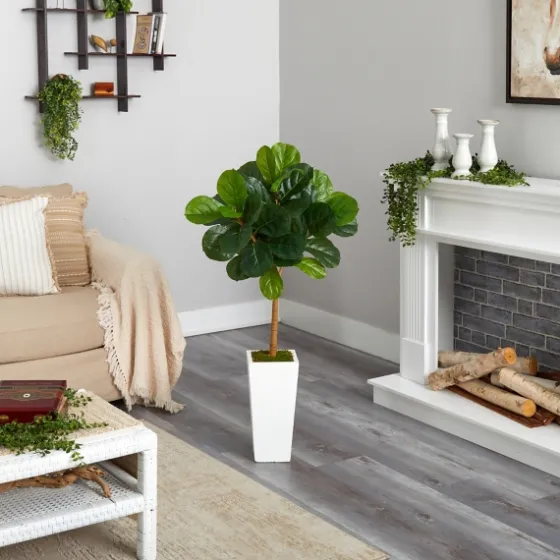 Fiddle Leaf Fig In White Tower Planter-Kirkland's Home New