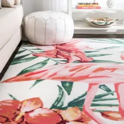 Flamingo Leaf Indoor/Outdoor Area Rug, 5X8-Kirkland's Home Outlet