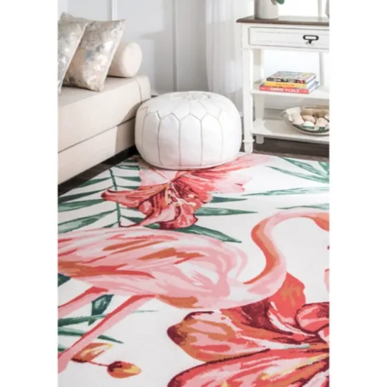Flamingo Leaf Indoor/Outdoor Area Rug, 5X8-Kirkland's Home Outlet