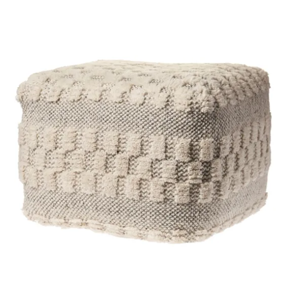 Flatweave Tufted Checker Wool Pouf-Kirkland's Home Outlet