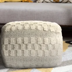 Flatweave Tufted Checker Wool Pouf-Kirkland's Home Outlet