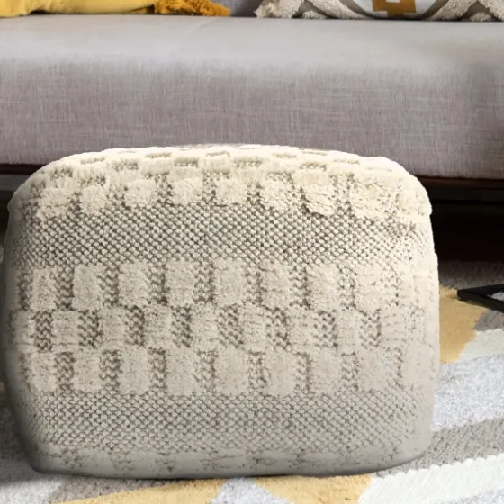Flatweave Tufted Checker Wool Pouf-Kirkland's Home Outlet