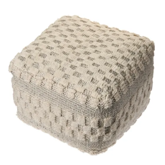 Flatweave Tufted Checker Wool Pouf-Kirkland's Home Outlet