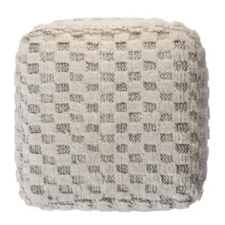 Flatweave Tufted Checker Wool Pouf-Kirkland's Home Outlet