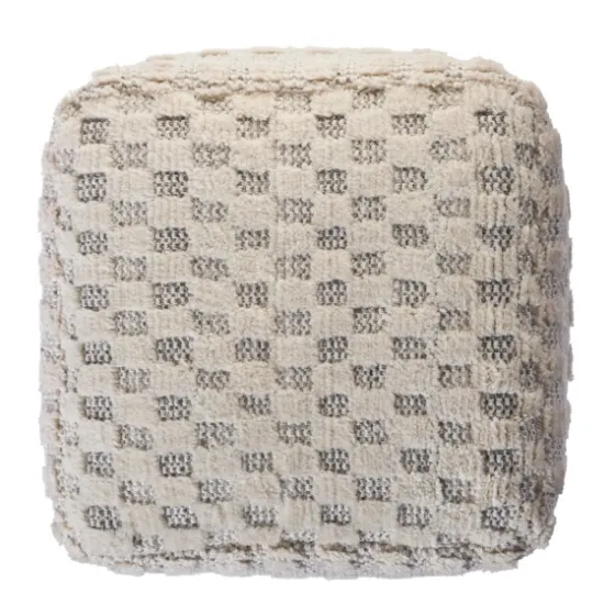 Flatweave Tufted Checker Wool Pouf-Kirkland's Home Outlet