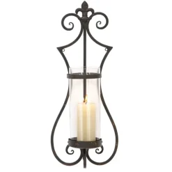 Fleur Distressed Black Iron Sconce, 25 In.-Kirkland's Home Cheap