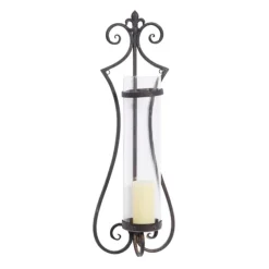 Fleur Distressed Black Iron Sconce, 31 In.-Kirkland's Home Discount