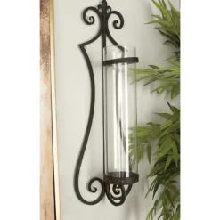 Fleur Distressed Black Iron Sconce, 31 In.-Kirkland's Home Discount