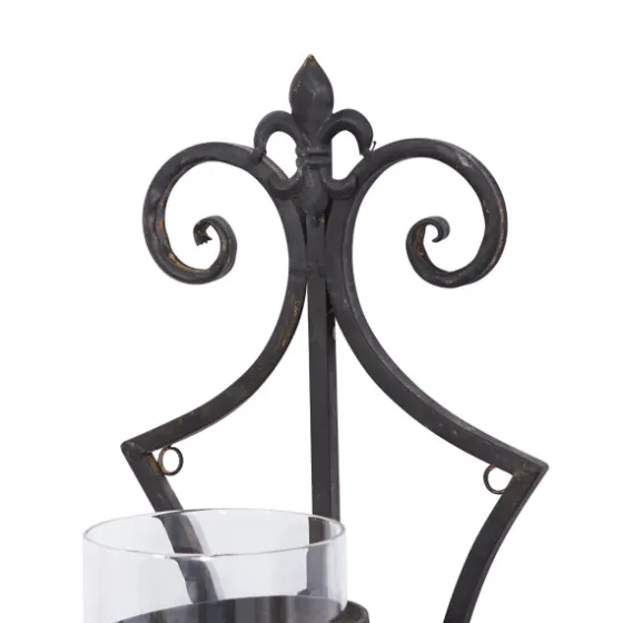 Fleur Distressed Black Iron Sconce, 31 In.-Kirkland's Home Discount