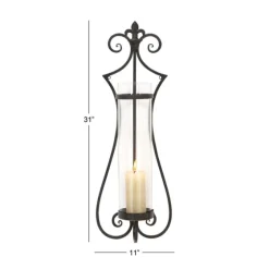 Fleur Distressed Black Iron Sconce, 31 In.-Kirkland's Home Discount