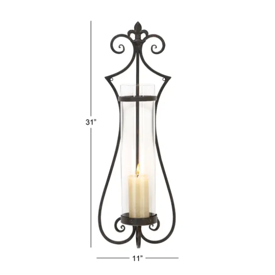 Fleur Distressed Black Iron Sconce, 31 In.-Kirkland's Home Discount