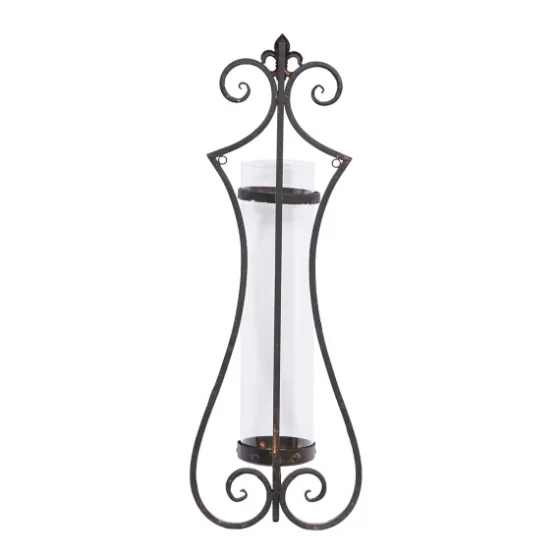 Fleur Distressed Black Iron Sconce, 31 In.-Kirkland's Home Discount