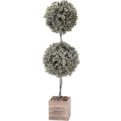 Flocked Double Ball Boxwood Bush In Wood Box-Kirkland's Home Cheap
